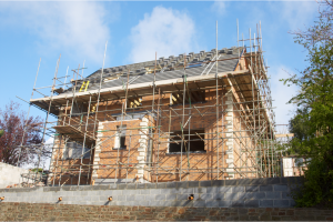 A house encased with scaffolding