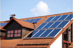 Solar panels on a slanted roof