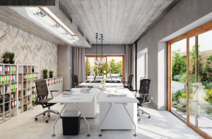 An all white office space