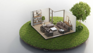 A small scale model of a contemporary living space